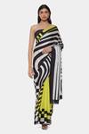 Buy_Satya Paul_Black Satin, Georgette Formula One Printed Saree With Running Blouse Piece_at_Aza_Fashions