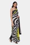 Buy_Satya Paul_Black Satin, Georgette Formula One Printed Saree With Running Blouse Piece_Online_at_Aza_Fashions