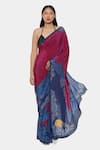 Buy_Satya Paul_Pink Crepe Printed Floral And Wave Kanagawa Saree With Running Blouse _at_Aza_Fashions