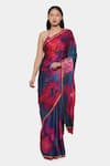 Buy_Satya Paul_Purple Satin Georgette Printed And Painterly Saree With Running Blouse _at_Aza_Fashions