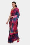 Satya Paul_Purple Satin Georgette Printed And Painterly Saree With Running Blouse _Online_at_Aza_Fashions