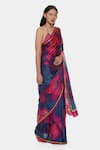 Buy_Satya Paul_Purple Satin Georgette Printed And Painterly Saree With Running Blouse _Online_at_Aza_Fashions