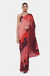 Buy_Satya Paul_Red Crepe Printed And Embellished Pounds Of Saree With Running Blouse Piece _at_Aza_Fashions