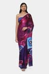 Buy_Satya Paul_Purple Satin Georgette Printed And All Queens Saree With Running Blouse Piece _at_Aza_Fashions