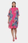 Buy_Satya Paul_Pink Linen Printed Psychedelic Floral Band Collar Happy Friday Tunic _at_Aza_Fashions