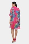 Shop_Satya Paul_Pink Linen Printed Psychedelic Floral Band Collar Happy Friday Tunic _at_Aza_Fashions