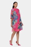 Buy_Satya Paul_Pink Linen Printed Psychedelic Floral Band Collar Happy Friday Tunic _Online_at_Aza_Fashions