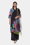 Satya Paul_Black Crepe Printed Psychedelic Tattoo V Collar Kurta Palazzo Set _Online_at_Aza_Fashions