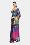 Satya Paul_Blue Satin Georgette Print Astral Storm Saree With Running Blouse _Online_at_Aza_Fashions