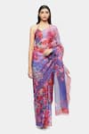 Buy_Satya Paul_Purple Cotton Print Floral Memories Of May Saree With Running Blouse _at_Aza_Fashions