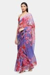 Satya Paul_Purple Cotton Print Floral Memories Of May Saree With Running Blouse _Online_at_Aza_Fashions