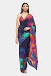 Buy_Satya Paul_Purple Crepe Print Illusion Nocturne Embellished Saree With Running Blouse _at_Aza_Fashions