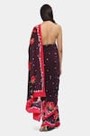 Shop_Satya Paul_Wine Crepe Print Floral Scarlet Minuet Saree With Running Blouse _at_Aza_Fashions