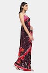 Buy_Satya Paul_Wine Crepe Print Floral Scarlet Minuet Saree With Running Blouse _Online_at_Aza_Fashions