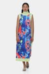 Buy_Satya Paul_Green Scuba Print Abstract Illusion High Neck Athlete Dress _at_Aza_Fashions