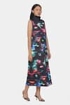 Satya Paul_Green Scuba Print Abstract Illusion High Neck Dress _Online_at_Aza_Fashions