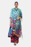 Buy_Satya Paul_Green Satin Print Lotus Notched Neck Kurta Pant Set _at_Aza_Fashions