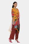 Buy_Satya Paul_Yellow Crepe Print Lilies Notched Neck Poetic Kurta Pant Set _Online_at_Aza_Fashions