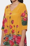 Shop_Satya Paul_Yellow Crepe Print Lilies Notched Neck Poetic Kurta Pant Set _Online_at_Aza_Fashions