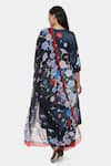 Shop_Satya Paul_Blue Satin Print Floral Notched Neck Moonlight Kurta Pant Set _at_Aza_Fashions