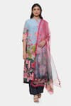 Buy_Satya Paul_Pink Crepe Print Floral Notched Neck Artsy Lotus Kurta Pant Set _at_Aza_Fashions