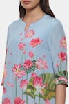 Satya Paul_Pink Crepe Print Floral Notched Neck Artsy Lotus Kurta Pant Set _at_Aza_Fashions