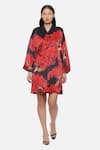 Buy_Satya Paul_Black Satin Print Floral V Neck Jacket Dress _at_Aza_Fashions