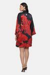 Shop_Satya Paul_Black Satin Print Floral V Neck Jacket Dress _at_Aza_Fashions