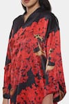 Shop_Satya Paul_Black Satin Print Floral V Neck Jacket Dress _Online_at_Aza_Fashions