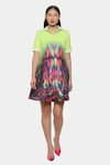 Buy_Satya Paul_Green Scuba Print Illusion Collared Neck Dress _at_Aza_Fashions