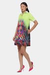 Satya Paul_Green Scuba Print Illusion Collared Neck Dress _Online_at_Aza_Fashions