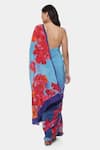 Shop_Satya Paul_Blue Crepe Print Floral Phulkari Saree With Running Blouse _at_Aza_Fashions