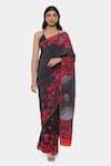 Buy_Satya Paul_Red Crepe Print Floral Phulkari Saree With Running Blouse _at_Aza_Fashions