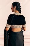 Shop_Mimamsaa_Black Silk Velvet Embroidered Applique Deep V Neck Ajooni Floral Bead Blouse _at_Aza_Fashions