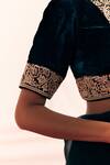 Shop_Mimamsaa_Black Silk Velvet Embroidered Applique Deep V Neck Ajooni Floral Bead Blouse _Online_at_Aza_Fashions