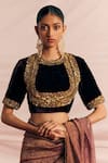 Buy_Mimamsaa_Purple Silk Velvet Embroidered Sequin And Thread Work Round Bushra Floral Blouse _at_Aza_Fashions