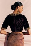 Shop_Mimamsaa_Purple Silk Velvet Embroidered Sequin And Thread Work Round Bushra Floral Blouse _at_Aza_Fashions