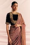 Mimamsaa_Purple Silk Velvet Embroidered Sequin And Thread Work Round Bushra Floral Blouse _at_Aza_Fashions