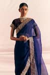 Mimamsaa_Blue Saree Silk Organza Woven And Hand Husna Bordered & Blouse Set  _Online_at_Aza_Fashions