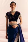 Buy_Mimamsaa_Wine Silk Velvet Embroidered Applique V Neck Husna Floral Bead Blouse _at_Aza_Fashions