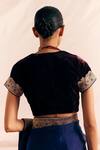 Shop_Mimamsaa_Wine Silk Velvet Embroidered Applique V Neck Husna Floral Bead Blouse _at_Aza_Fashions