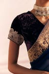 Buy_Mimamsaa_Wine Silk Velvet Embroidered Applique V Neck Husna Floral Bead Blouse _Online_at_Aza_Fashions