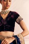 Shop_Mimamsaa_Wine Silk Velvet Embroidered Applique V Neck Husna Floral Bead Blouse _Online_at_Aza_Fashions