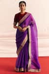 Buy_Mimamsaa_Purple Saree Silk Organza Woven And Hand Jheel Bordered & Blouse Set  _at_Aza_Fashions