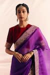 Mimamsaa_Purple Saree Silk Organza Woven And Hand Jheel Bordered & Blouse Set  _Online_at_Aza_Fashions