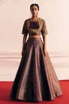 Buy_Mimamsaa_Maroon Brocade Silk Woven And Embroidered Vintage Pattern Round Bridal Lehenga Set _at_Aza_Fashions