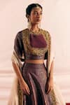 Mimamsaa_Maroon Brocade Silk Woven And Embroidered Vintage Pattern Round Bridal Lehenga Set _at_Aza_Fashions