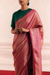 Buy_Mimamsaa_Magenta Satin Silk Woven Simrin Saree With Unstitched Blouse Piece  _Online_at_Aza_Fashions