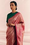 Shop_Mimamsaa_Magenta Satin Silk Woven Simrin Saree With Unstitched Blouse Piece  _Online_at_Aza_Fashions