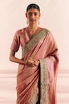 Mimamsaa_Magenta Satin Silk Veera Border Saree With Unstitched Blouse Piece  _Online_at_Aza_Fashions